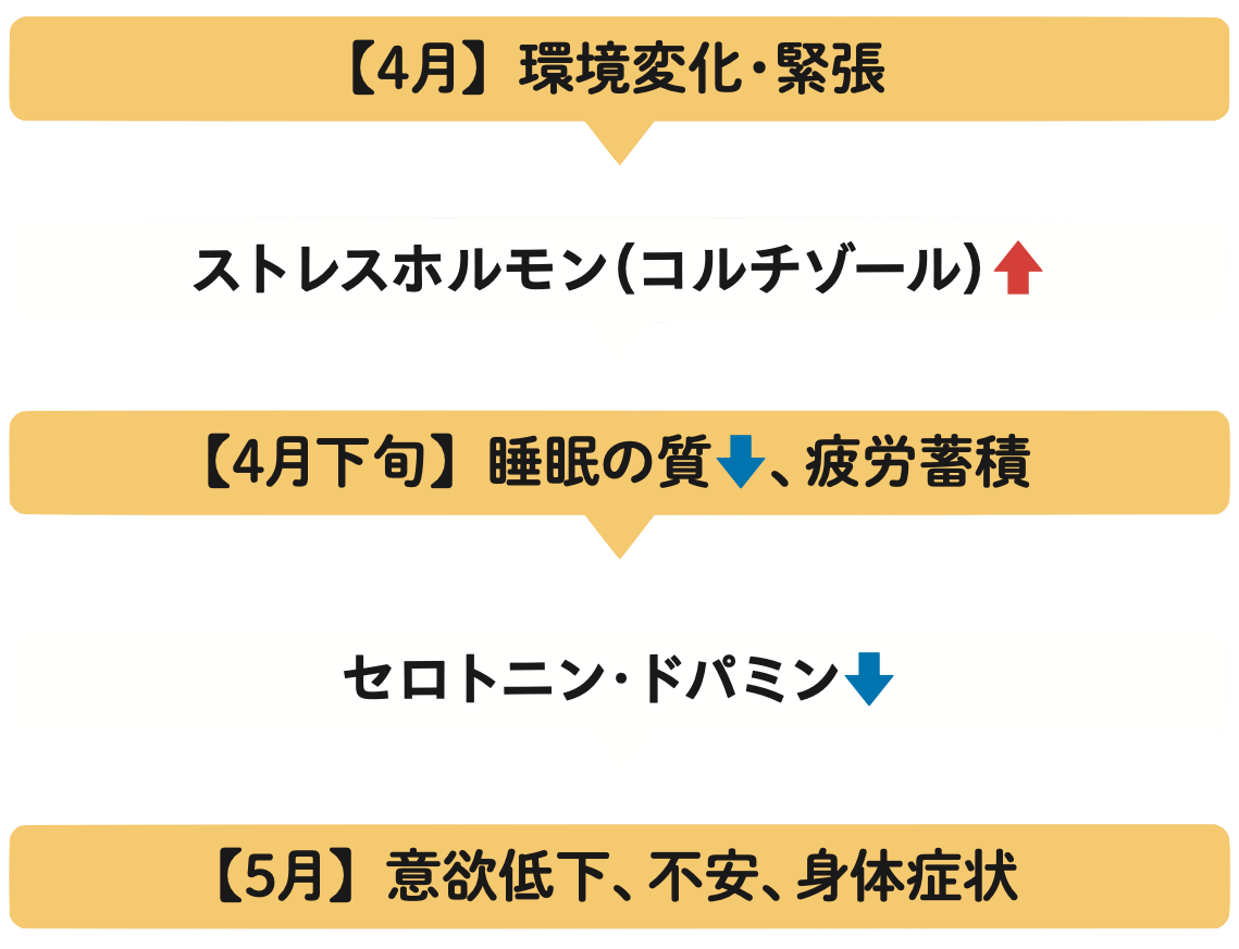 五月病・六月病発症までの流れを示すフロー図